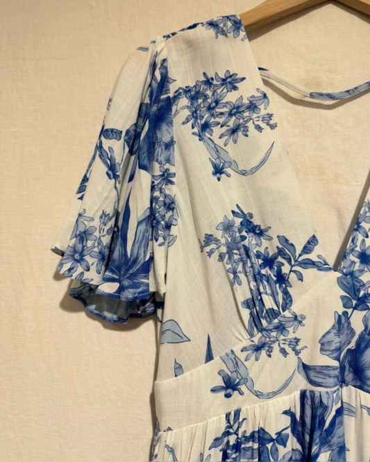 Robe longue fleurs bleues