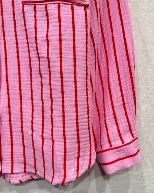 Chemise rose rayée rouge