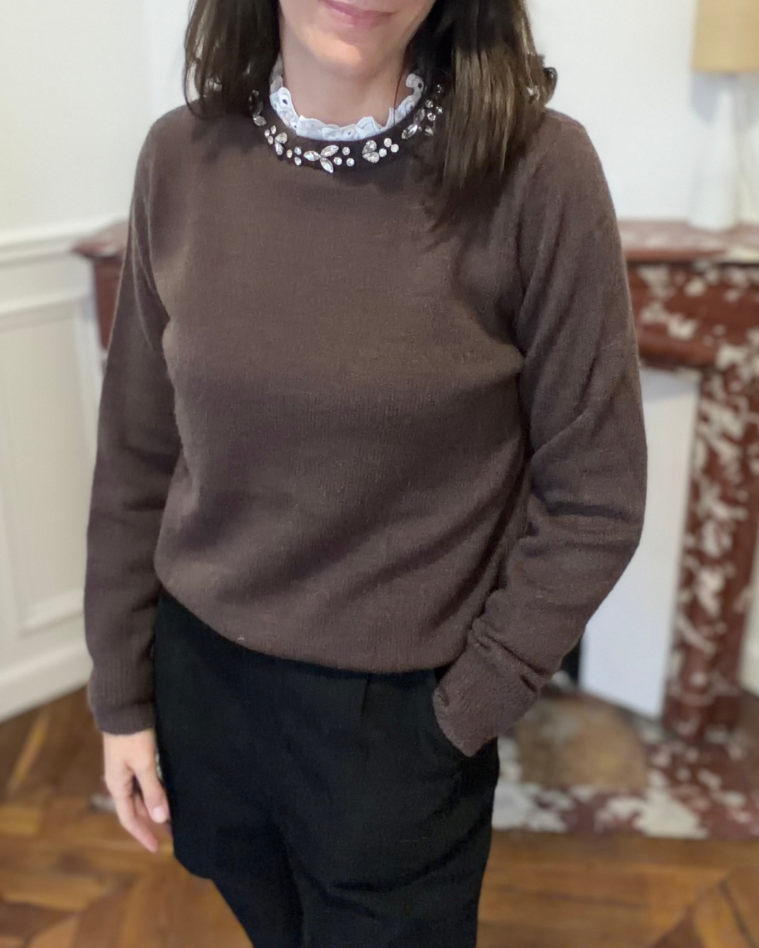 Pull coffee col strass