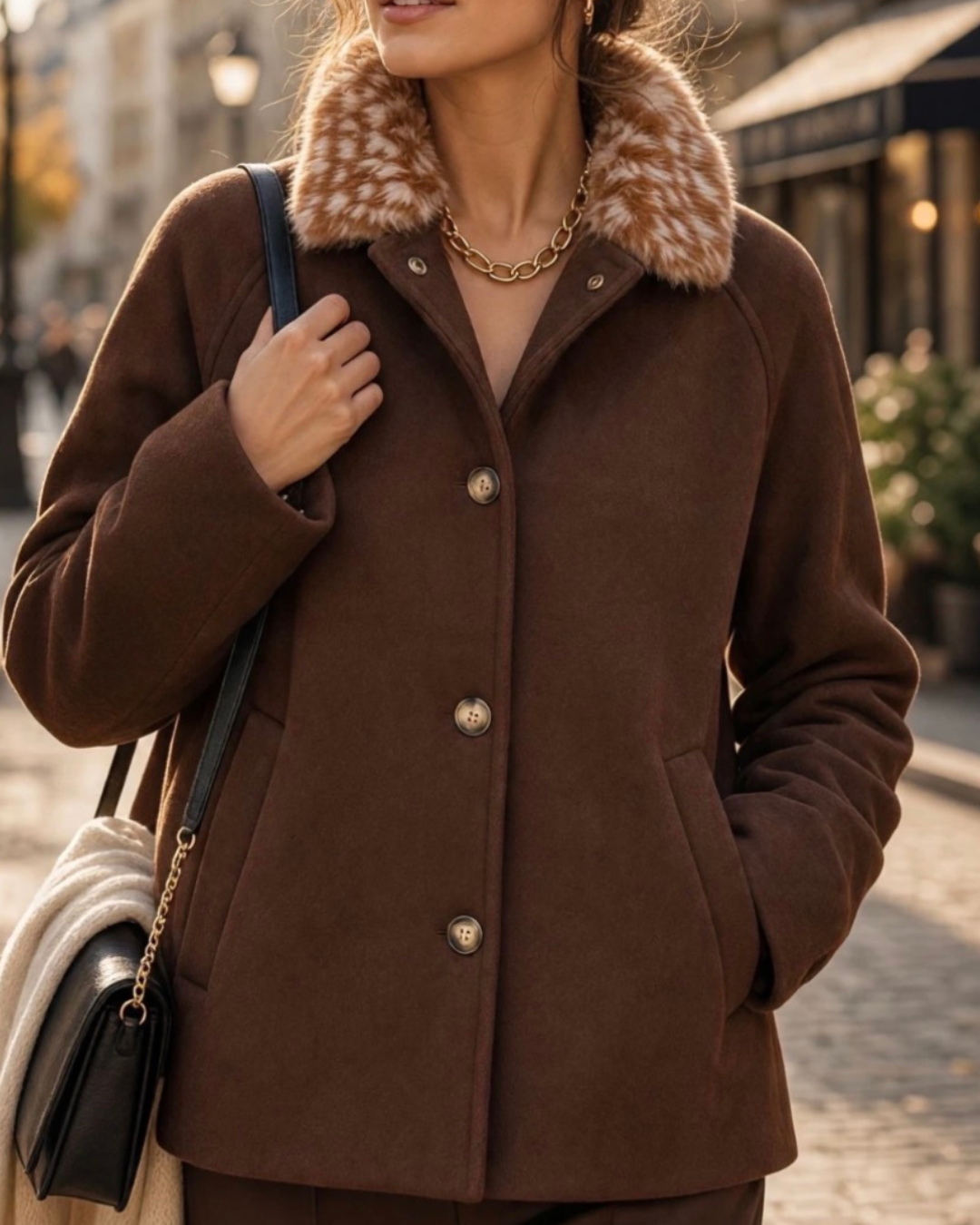 Manteau marron col bambi