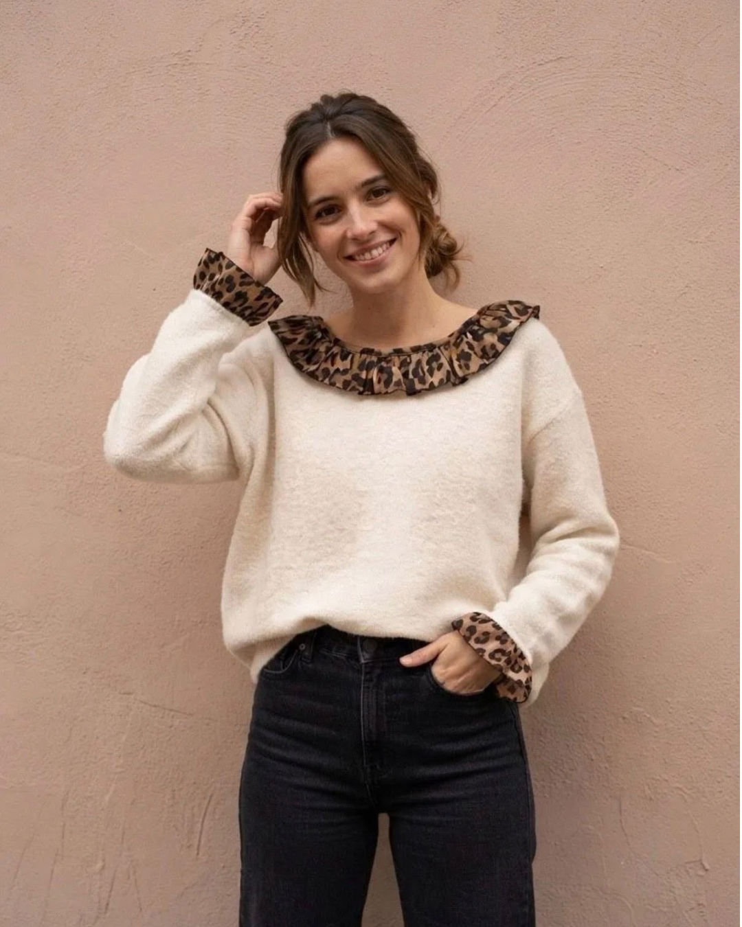 Pull col leo beige