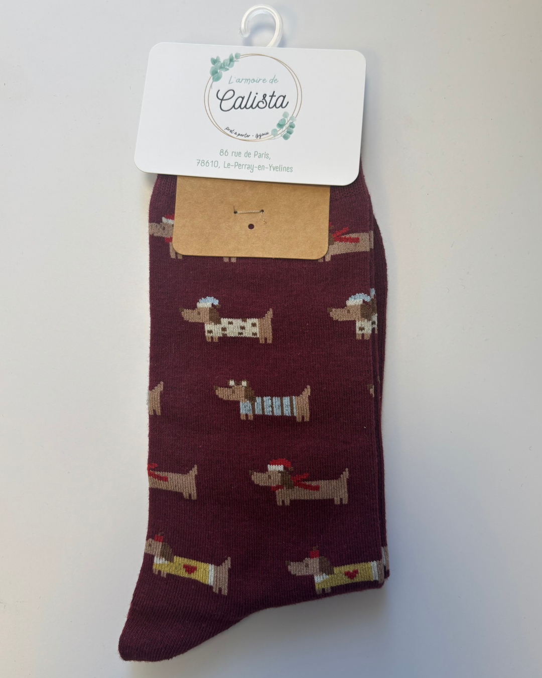 Chaussettes bordeaux chien