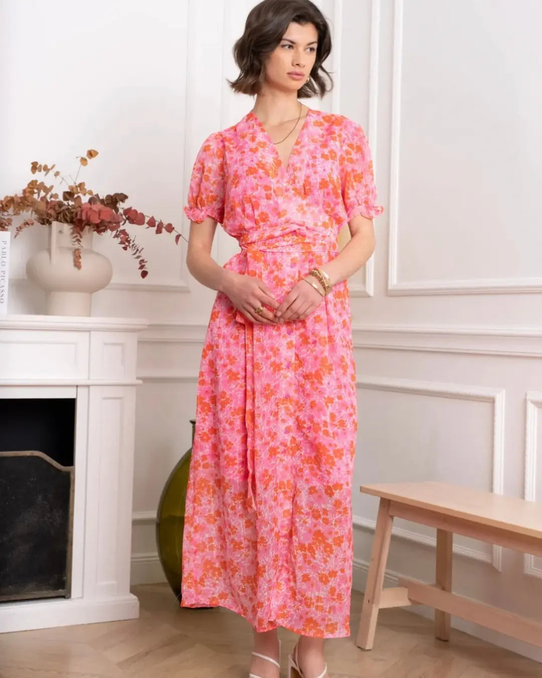 Robe croisée rose orangé L'armoire de Calista