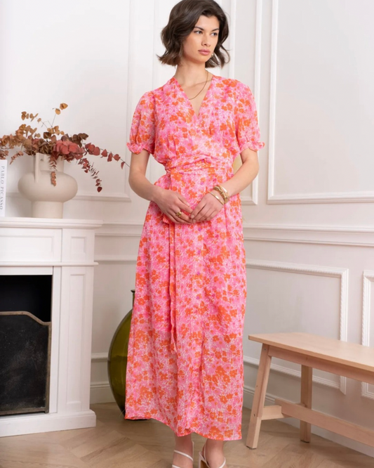 Robe croisée rose orangé