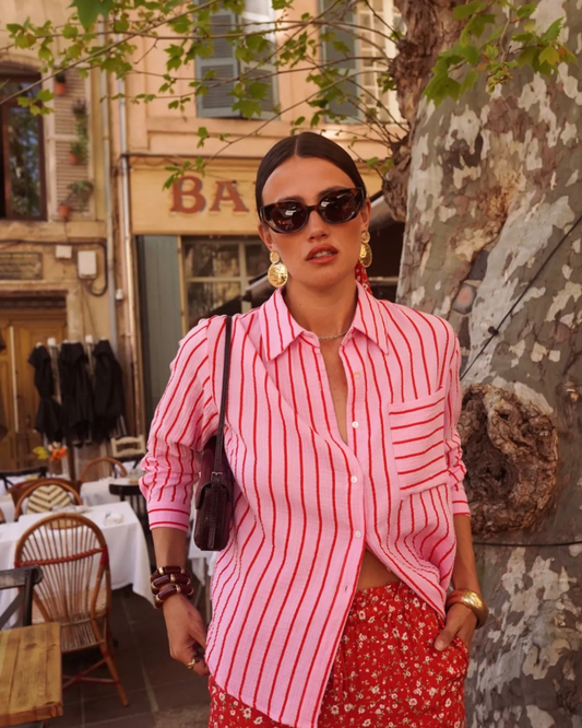 Chemise rose rayée rouge