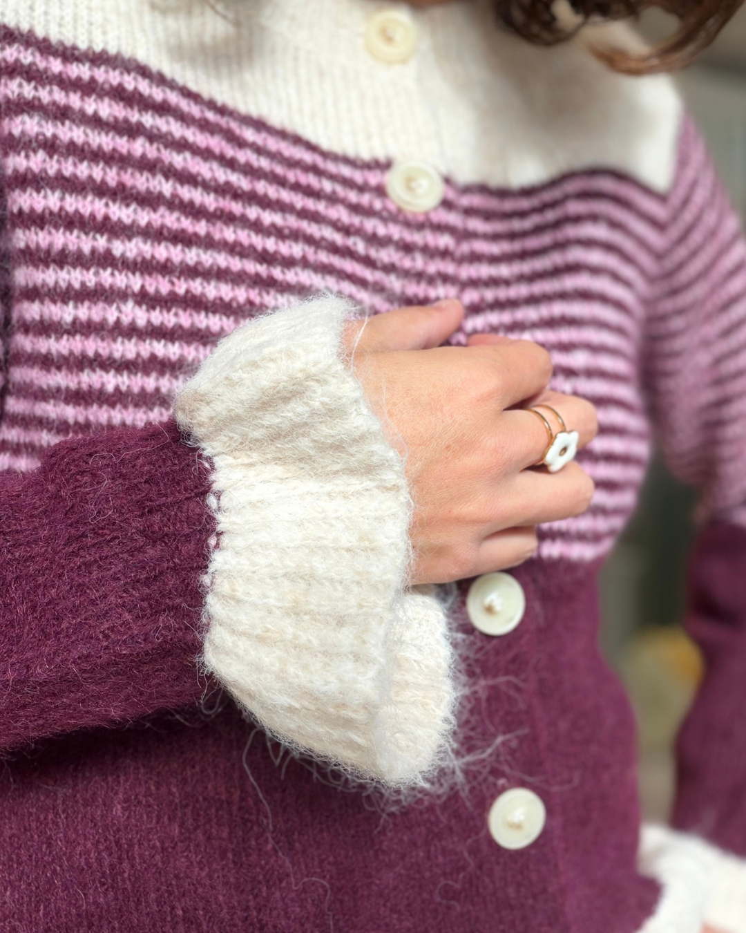 Gilet rayures prune