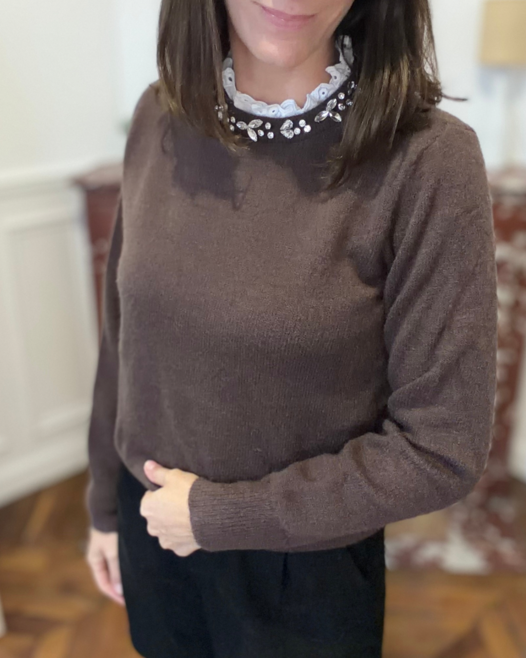 Pull coffee col strass