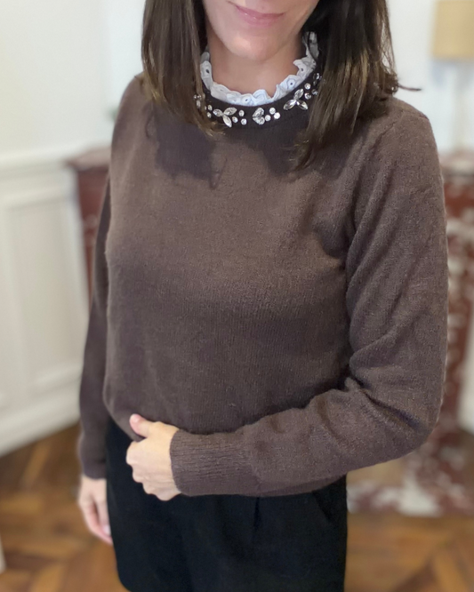 Pull coffee col strass