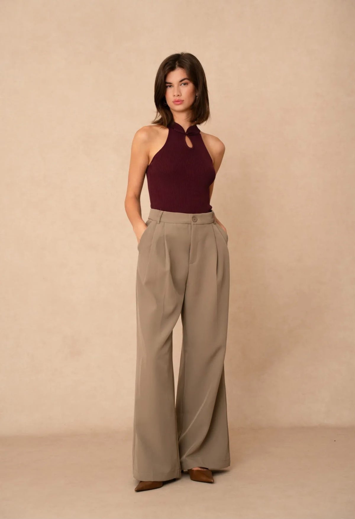 Pantalon large kaki